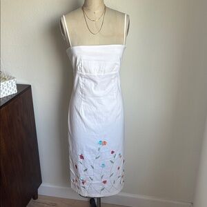 NWT White Floral Embroidered Strap Midi Dress